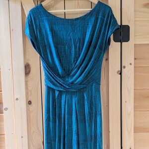 MAXMARA Teal Faux Wrap Knee Length Dress Small Light Gauzy Snake Print Layered